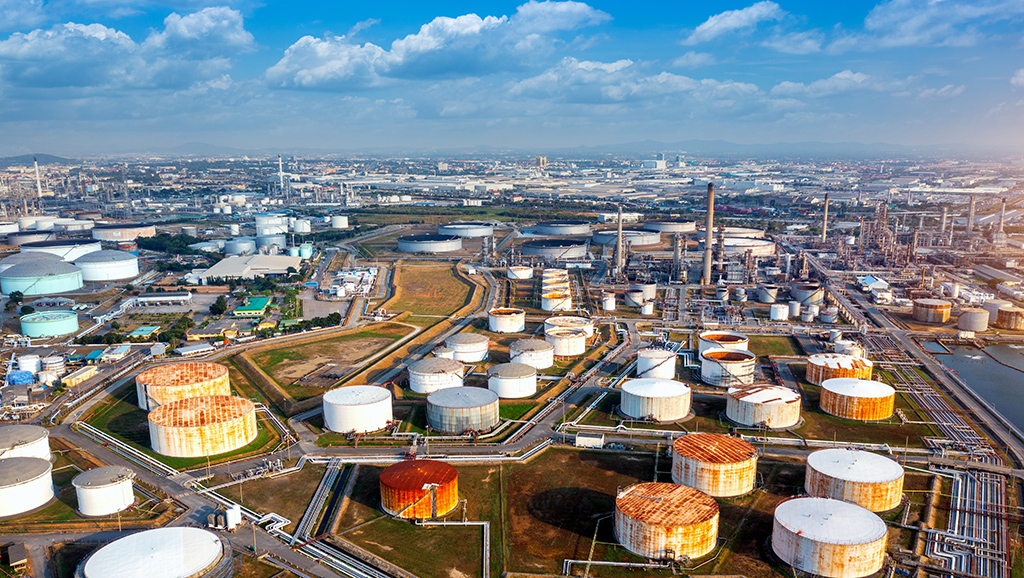 Aerial view of gas and oil refinery, Oil Industry. Aerial view of gas